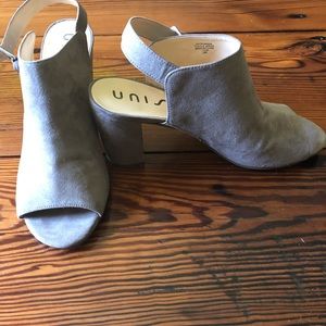 Unisa Peep Toe Suede Block Heels